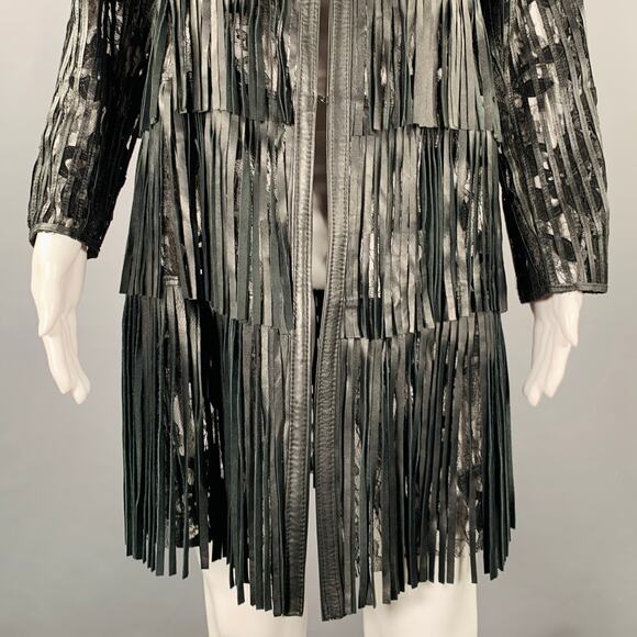 CABAN ROMANTIC Size 8 Black Lace Leather Fringed Coat - Picture 3 of 7